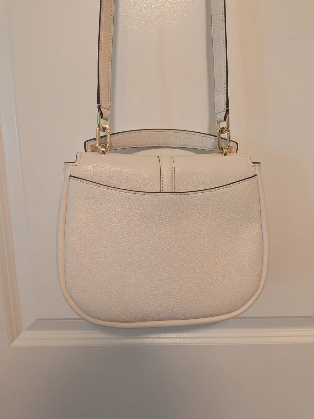 kate spade Cream Pebbled Leather Saddle Crossbody with Gold Heart Charm